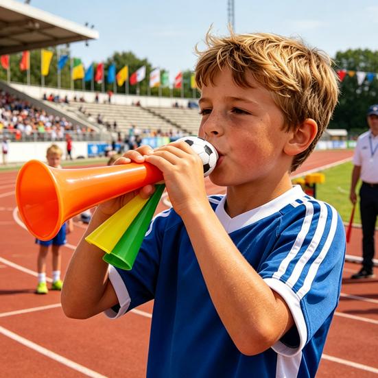 2Pcs Soccer Horn for Kids, 3 Tone Cheering Noise Maker for Sports Game, Handheld Football Shaped Trumpet for Stadium, Fan Party Supplies
