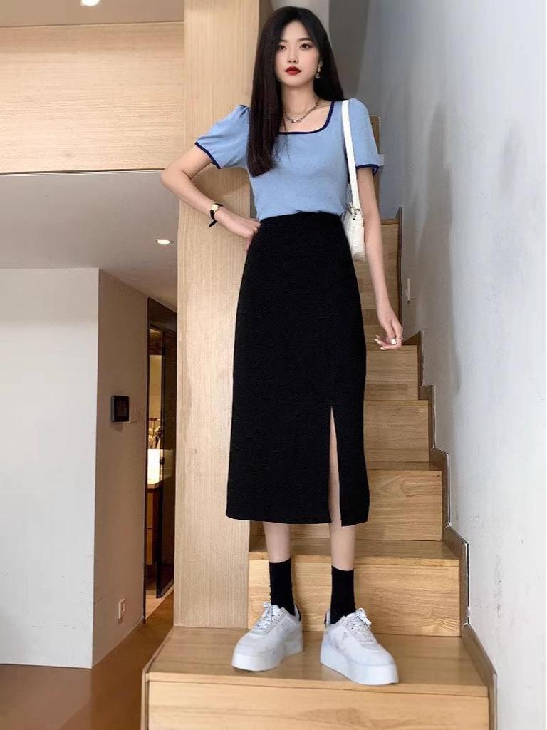 Women's Black A-line High Waist Skirt - Spring/Autumn 2026 Chic Petite Design