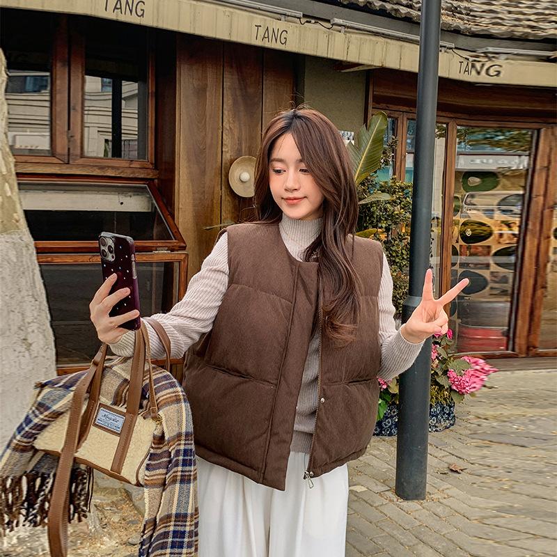 

Женский зимний вельветовый жилет без воротника, свободный, короткий, в K-стиле XXL темно-коричневого