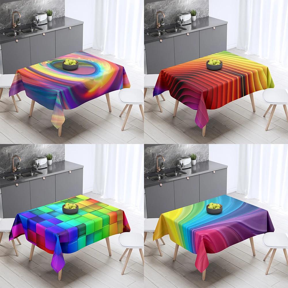 Tovaglia Fantasia Arcobaleno Decorazione Casa Tavolo Rettangolare Festa Resistente alle Macchie Copertura Antipolvere