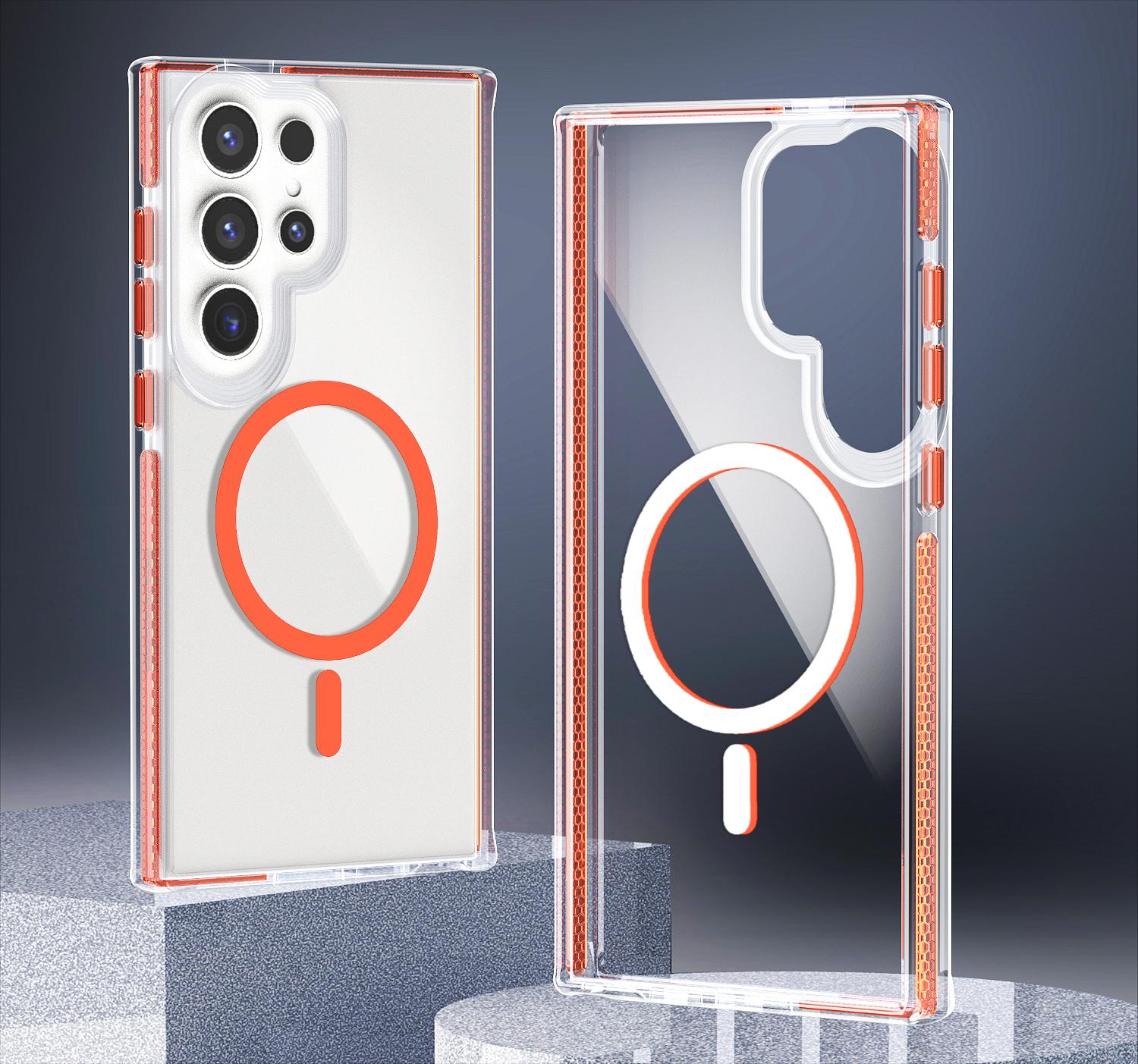 

Модный прозрачный прочный магнитный чехол MagSafe для телефона Samsung Galaxy S24 Ultra S24 Plus, цветная защита рамки, противоударный чехол Samsung S24