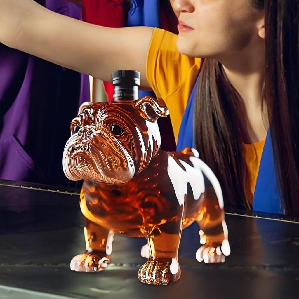 Unique Whiskey Bottle Bulldog Shape Decanter Funny Glass Collectible Novelty for Men Home Tasting Beer Bar Decor Gifts
