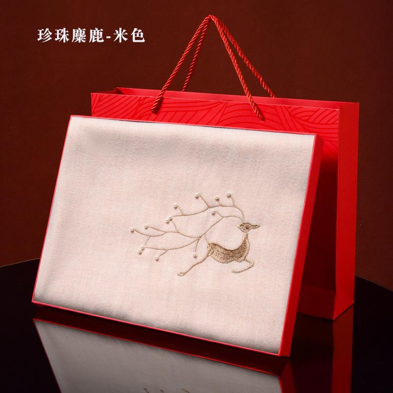 Embroidered deer imitation cashmere scarf women's winter shawl pink shawl new outer birthday gift