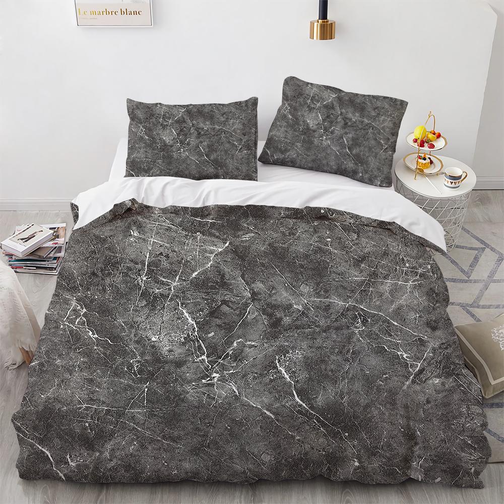 Marble King Queen Duvet Cover Cool Black and White Texture Pattern Bedding Set for Teens Adults 2/3pcs Polyester Quilt Cover