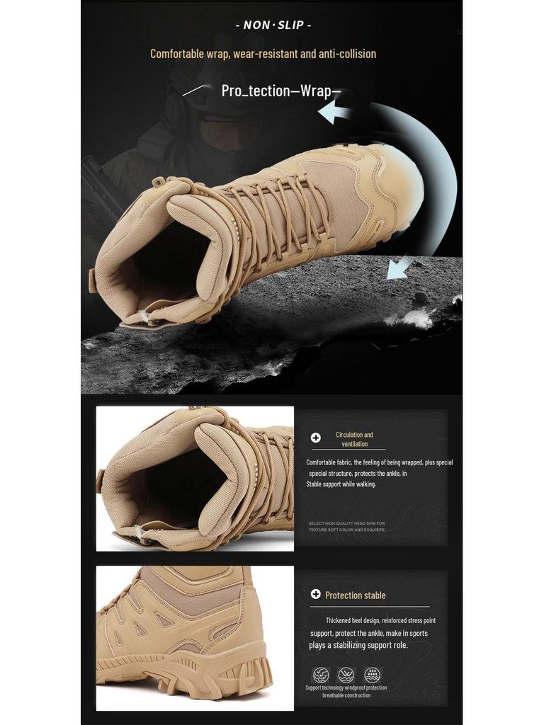 Men's Plus Size High-Top Tactical Combat Boots - Non-Slip Desert Outdoor Footwear