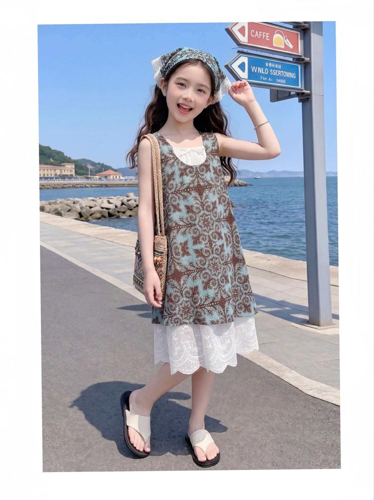 Girls' Princess Skirt Summer 2026 New Fashionable Large Children's Strap Dress Children's Summer Forest Style Countryside Style Skirt