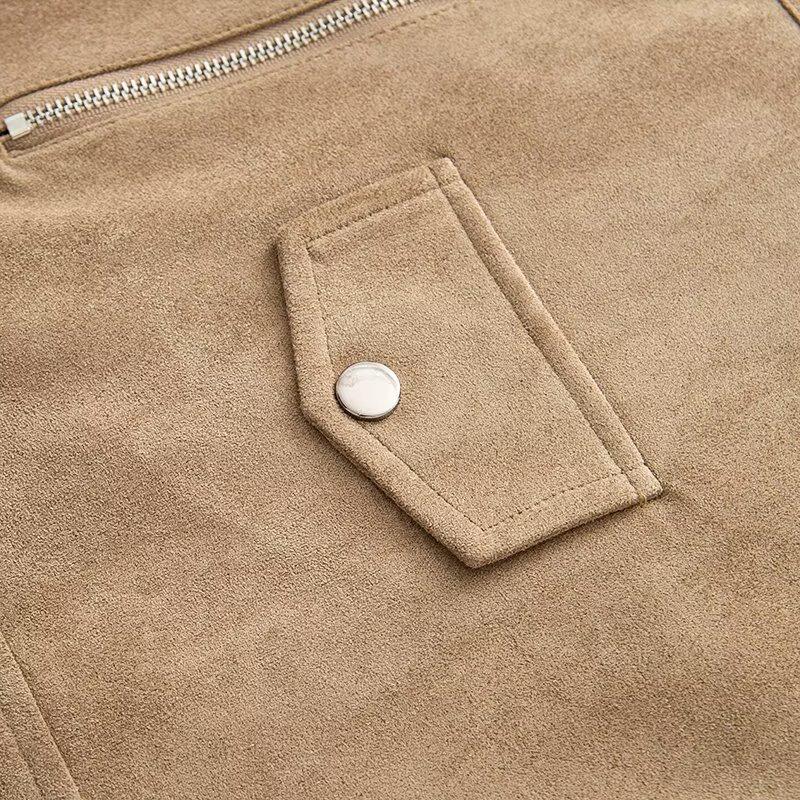 European & American Women's Suede-Effect Motorcycle Lapel Jacket