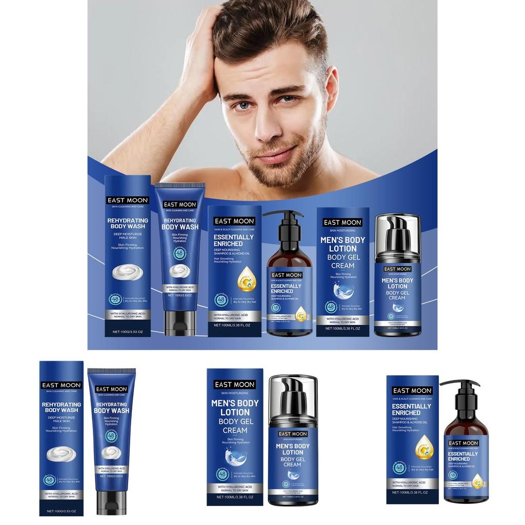 Conjunto de Cuidados Corporais Masculinos East Moon Gel de Banho Hidratante e Refrescante Shampoo Loção