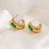 Europe and the United States hot-selling fashion simple metal oval green emerald gold-plated stainless steel earrings spot