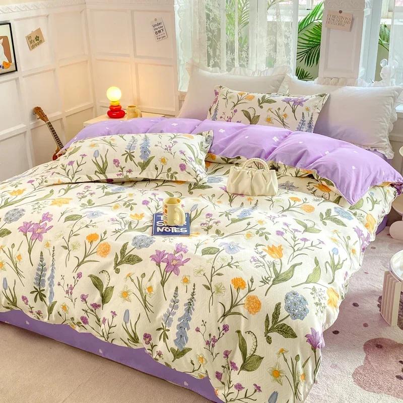 Botanisk Blomstret Dynetrekk Mykt Reversibelt Blomster Dundyne Trekk 4 stk Sengetøy Sett(1 Dynetrekk+1 Laken+2 Putetrekk)