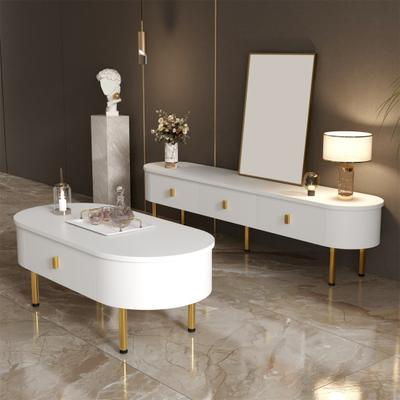 Lightweight Luxury TV Cabinet And Coffee Table Combination, Living Room Combination, with Drawers, Rounded Corners