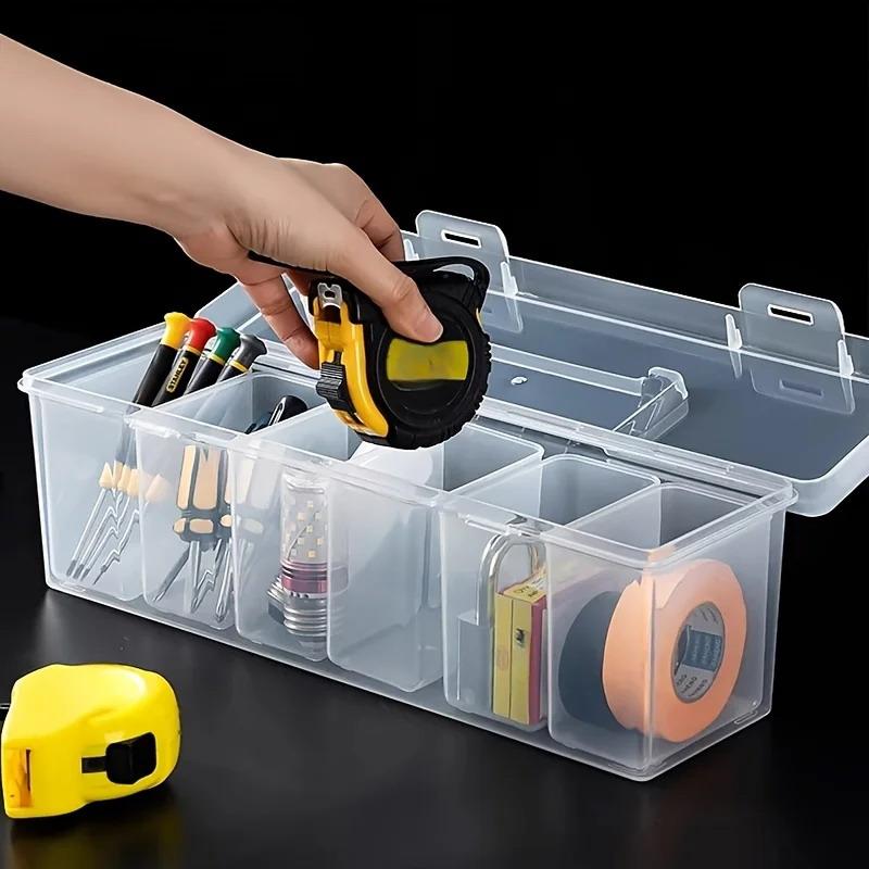 Professional 7-Piece Tool Organizer Set,Transparent Parts Storage With Dividers-Portable Case For Screws,Wrenches & DIY Hardware