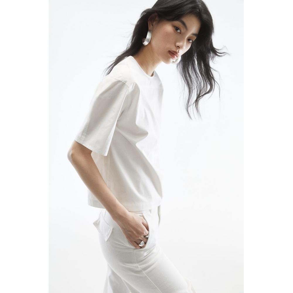 

Блуза из поплина HM с короткими рукавами, белая