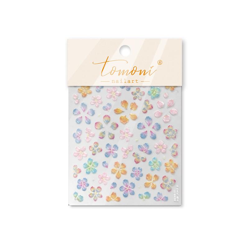 1pc Colorful Flower Nail Decals Summer Decoration Sticker Self-adhesive Embossed Featuring Five-Petal Design for Nail Art