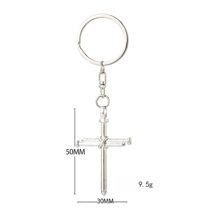 Nail Cross Stainless Steel Keychain Punk Personality Design Fashion Metal Pendant Practical Student Bag Gift