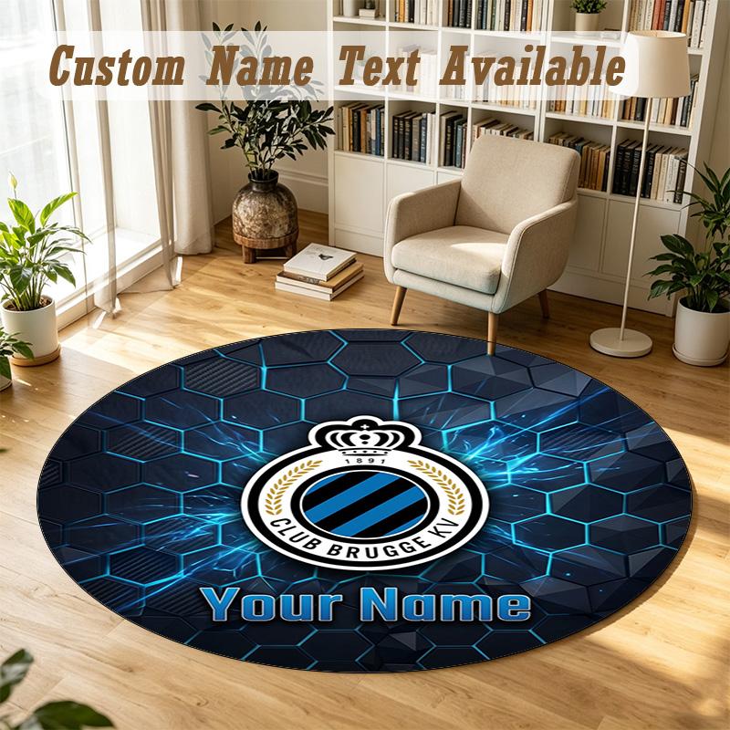 Round Rug Custom NameClub Brugge FC Pattern Non Slip Carpet Home Floor Decor