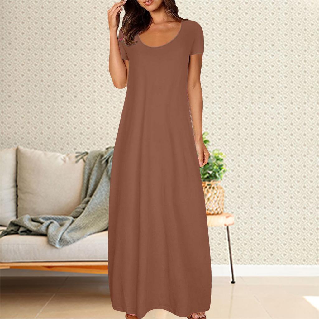 Summer hot sale large size women's clothing solid color sexy deep V-neck short-sleeved dress women