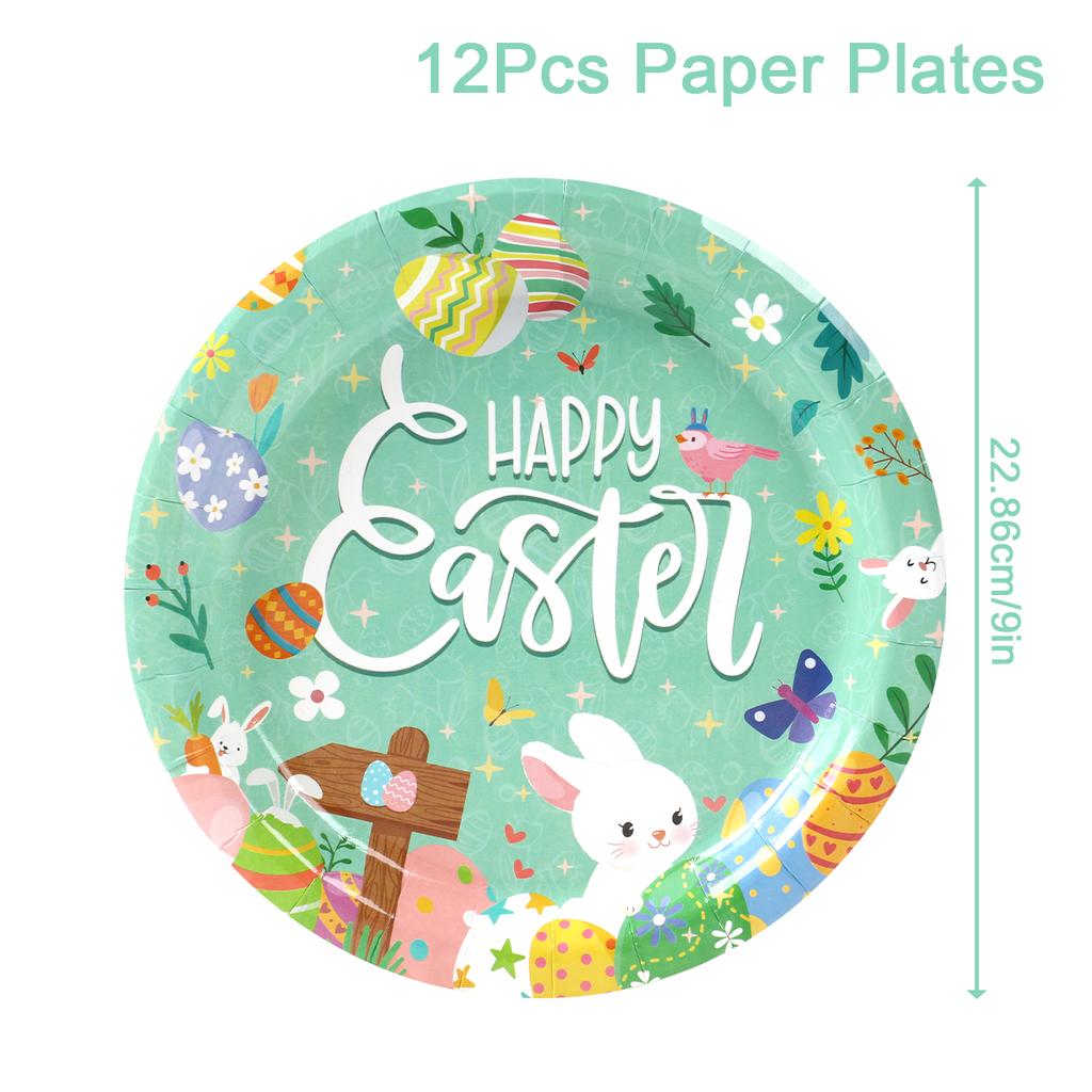 Easter Decoration 2024 Easter Bunny Eggs Paper Plates Napkins Cute Animal Paper Serviettes for Birthday Party Tableware Decor