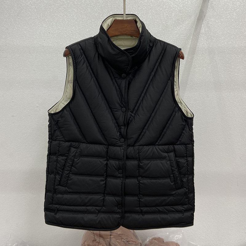 Women Light Weight Thermal Seamlessly Sleeveless Stand Collar White Duck Down Jacket All Match Reversible Chic Vest