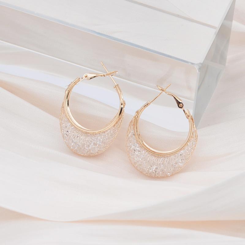 

3 Color Hollow Net Crystal Women Drop Earrings Gold Color Buckle Heavy U Shape Ladies Wedding Party Ear Zircon pendientes