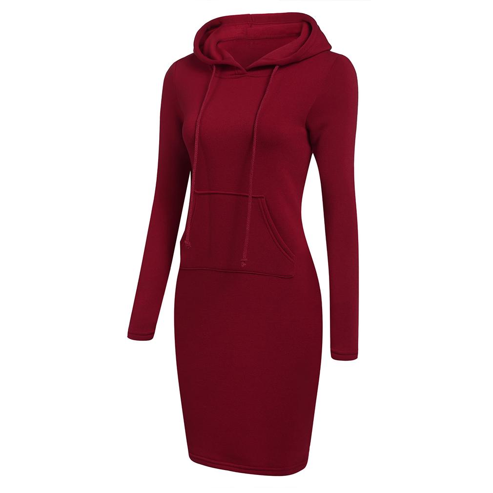 Women Casual Dress Long Sleeve Hooded Jumper Pockets Sweater Tops