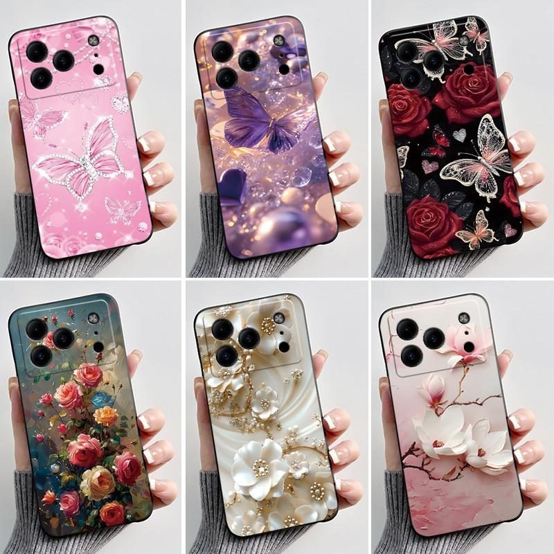 For Doogee Note 56 Case Luxury Fashion Butterfly Flowers Black Soft TPU Silicone Phone Cover for Doogee Note56 Shockproof Casing