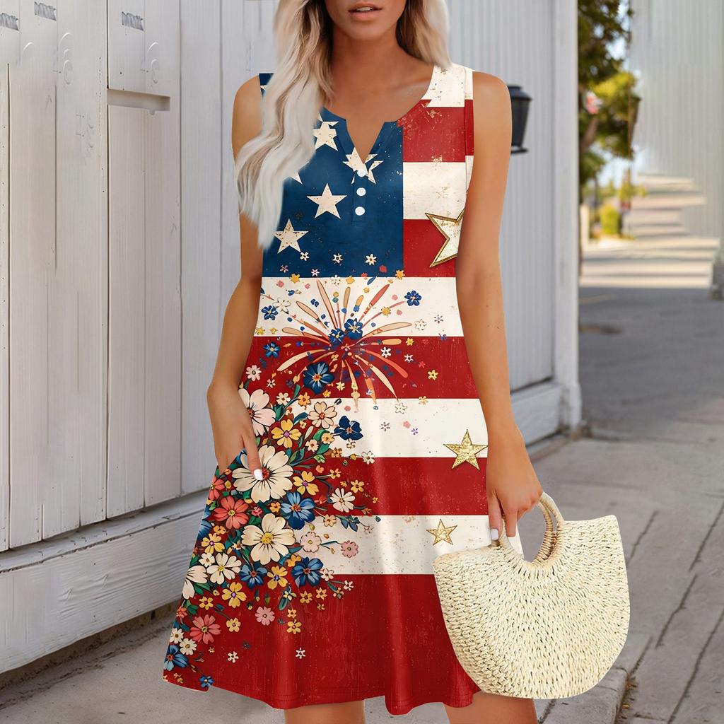 Women's Fashionable Casual Independence Day Print Dress