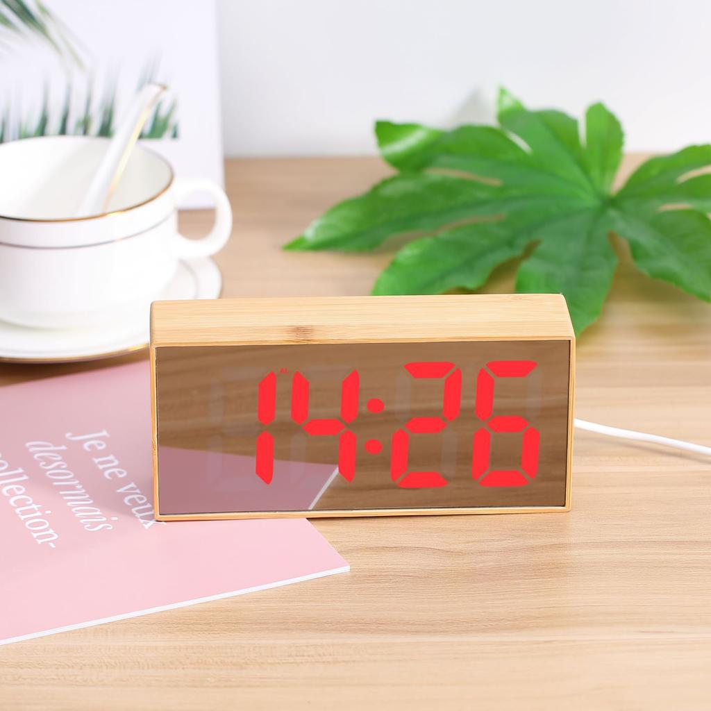LED Electronic Clock Simple and Fashionable Alarm Clock Bedside Mute Clock Large Font Solid Wood Clock