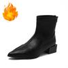 Winter Pointed Toe Thick Heels Women Ankle Boots Fashion Short Plush Shoes Female Vintage Slim Short Booties  De Muje