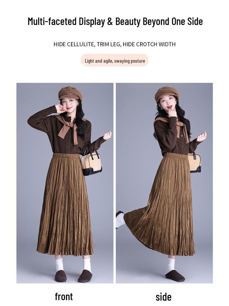 Elegant 2025 Autumn Women’s A-line Pleated Skirt with Elastic Waist – Korean Style