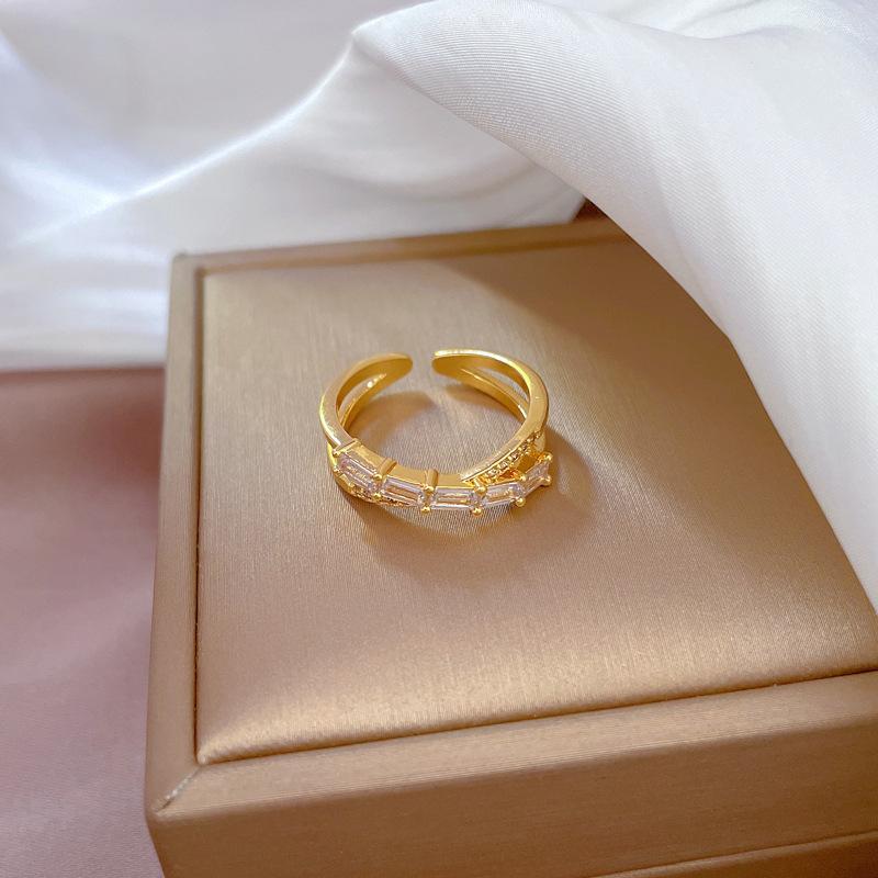

Real Gold Electroplated Open Ring, Cross Full Diamond, Personalized Ring, Index Finger Ring, The Same Style, Simple And Cold Style adjustable opening