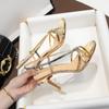 Women's Golden High Heel Roman Sandals 2024 - French Style Lace-up for Skirts
