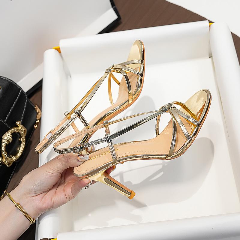 Women's Golden High Heel Roman Sandals 2024 - French Style Lace-up for Skirts