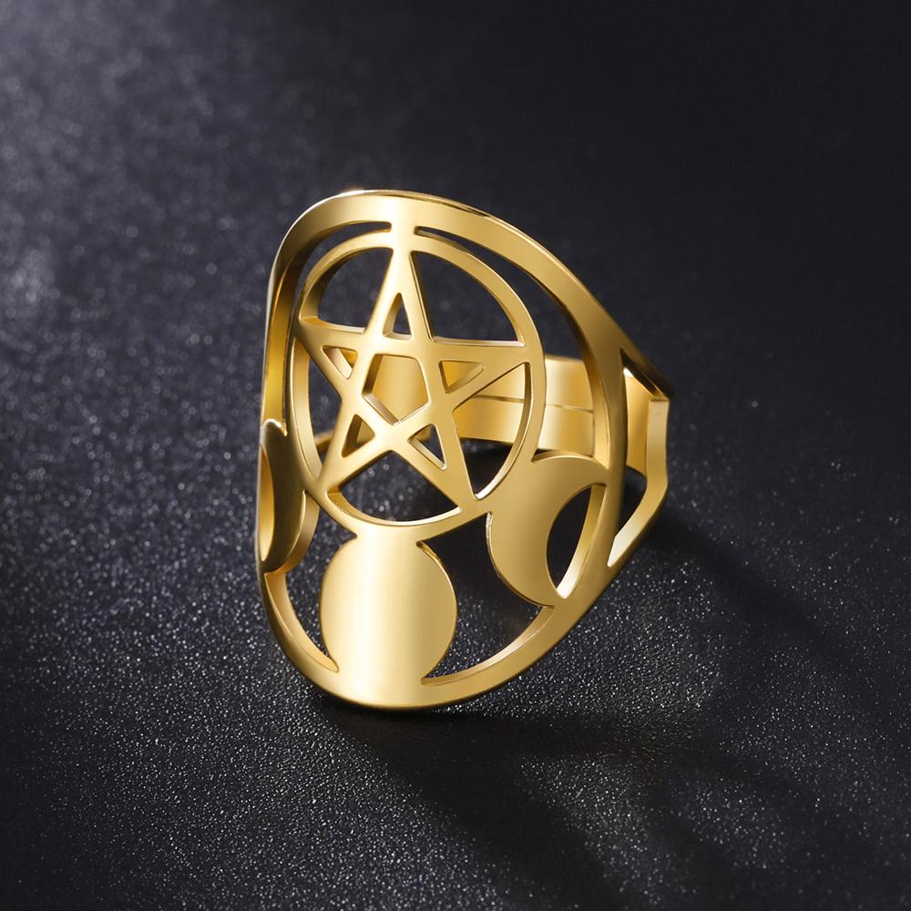 LIKGREAT Regulowane Pierścionki z Pentagramem Węzeł Trójwęzłowy Yin Yang Krzyż Symbol Om Pierścionki z Pentaklem dla Kobiet Biżuteria Walentynki Nowe