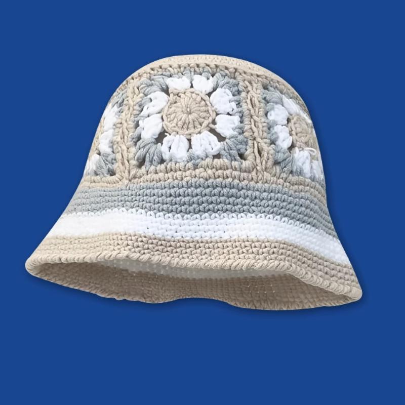 2023 Autumn New Crochet Korean Handmade Bucket Hat Women Weaving Knitted Hat Y2k Fashion Flowers Autumn Winter Beanies Basin Cap