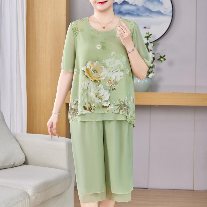 Tallas Grandes 3XL-8XL Conjuntos de 2 Piezas de Gasa de Verano Oversize Ropa para Mujer Casual Elegante Holgado Pantalones de Pierna Ancha