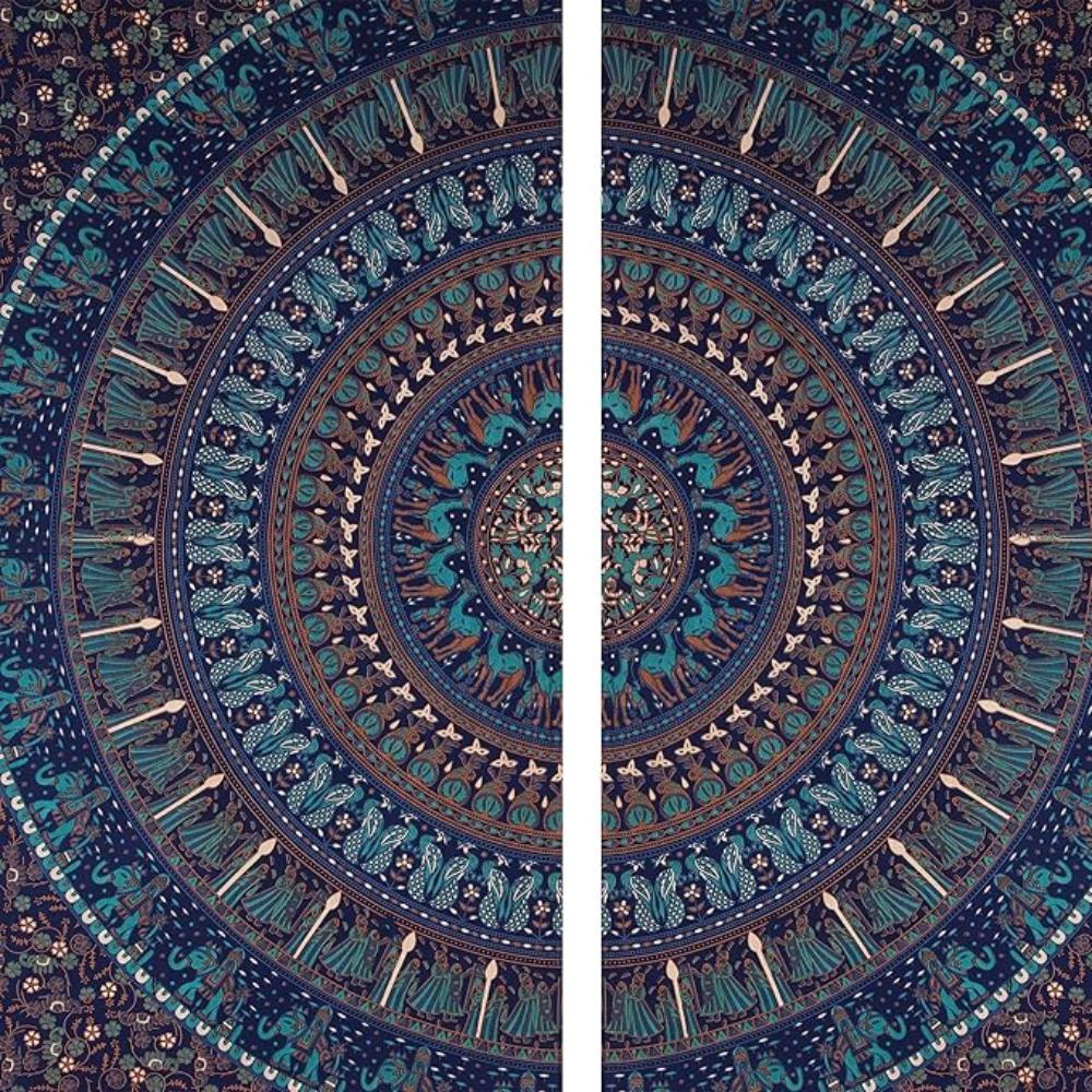 Bless International Beautiful Indian Bohemian Psychedelic Hippie Tree of Life Window Curtain Panels for Bedroom, Living, Balcony (Blue King Queen)