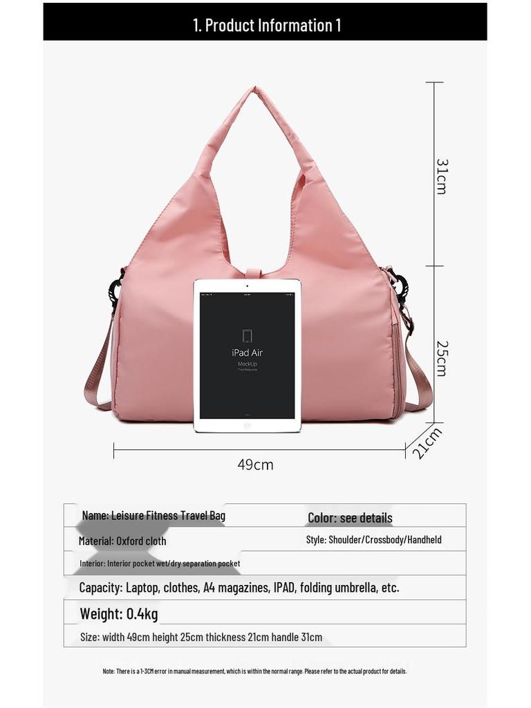 Large Capacity Women's Yoga Fitness Bag - Oxford Cloth Shoulder Bag with Shoe Compartment, Lightweight for Travel.