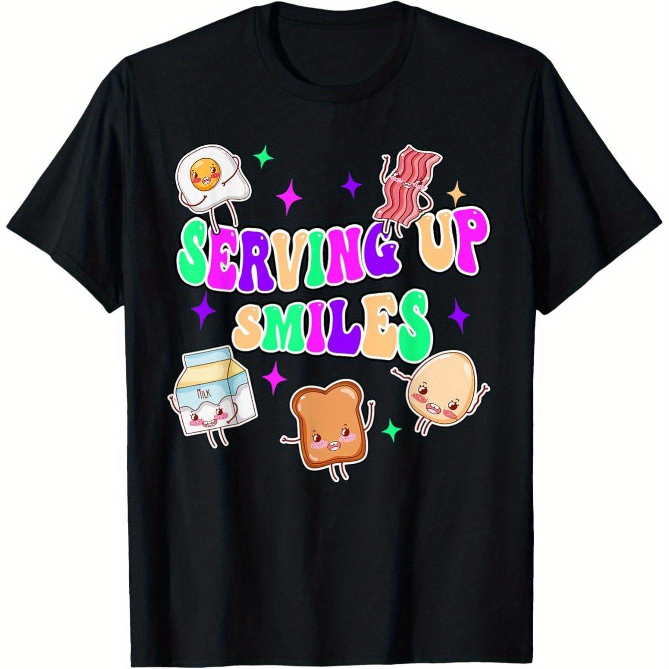 

Funny Breakfast Food Serving Up Smiles Graphic Tee Cute Kawaii Cartoon T-Shirt Daily Wear 4XL