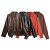 Women Faux Leather Bomber Jacket Lapel Collar Zip Up Long Sleeve Loose Cropped Casual PU Biker Coat Autumn Winter