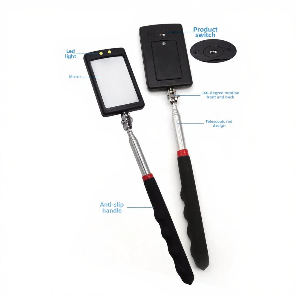 Compact Portable Telescopic Inspection Mirror with LED Lights 34 Inch Reach for Mechanics Garage Shop and Inspectors