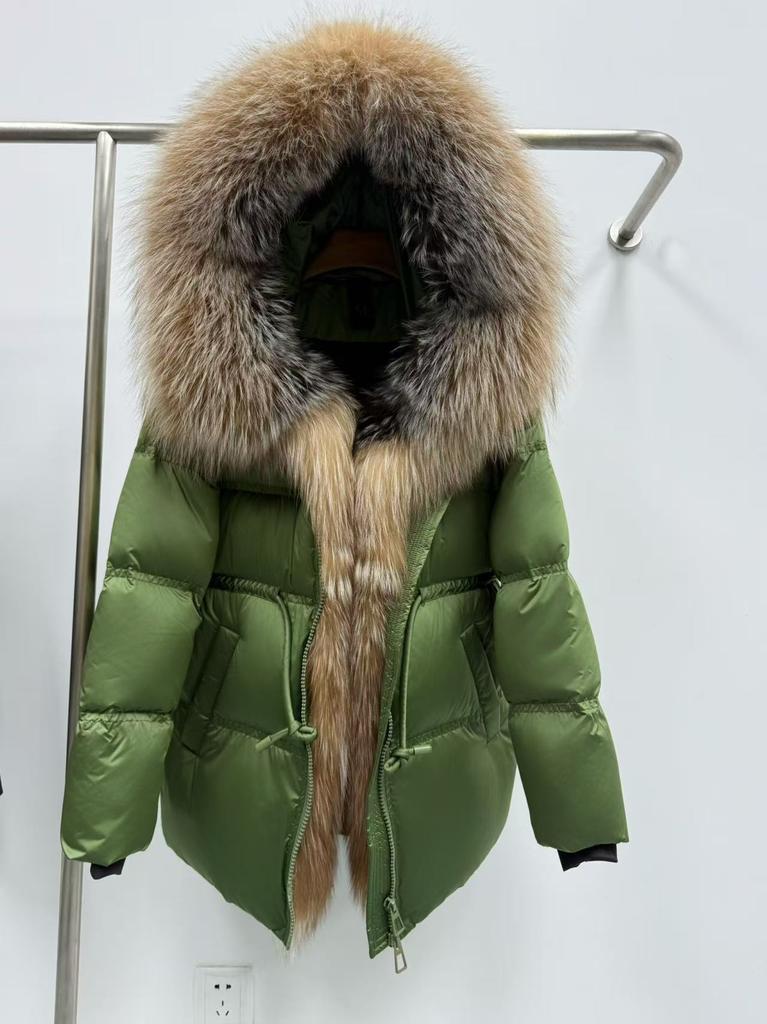 Goose down clothing popular winter new natural removable fox fur down jacket women's waist warm jacket