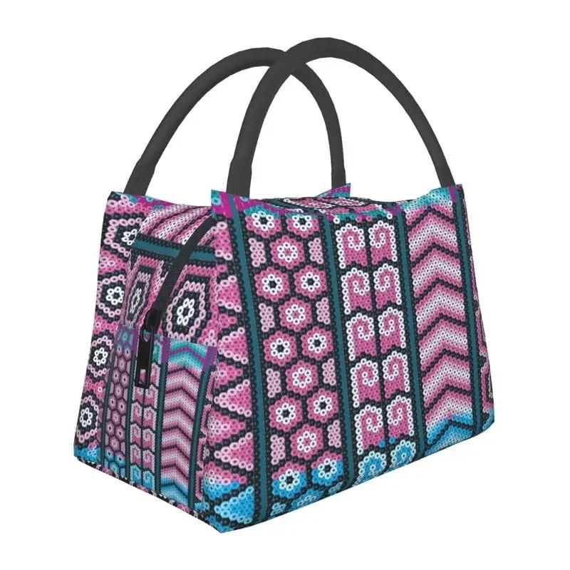 Huichol Traditional Native Thermal Insulated Lunch Bag Women Shamanic Ceremony Folk Art Portable Lunch Tote Meal Food Box