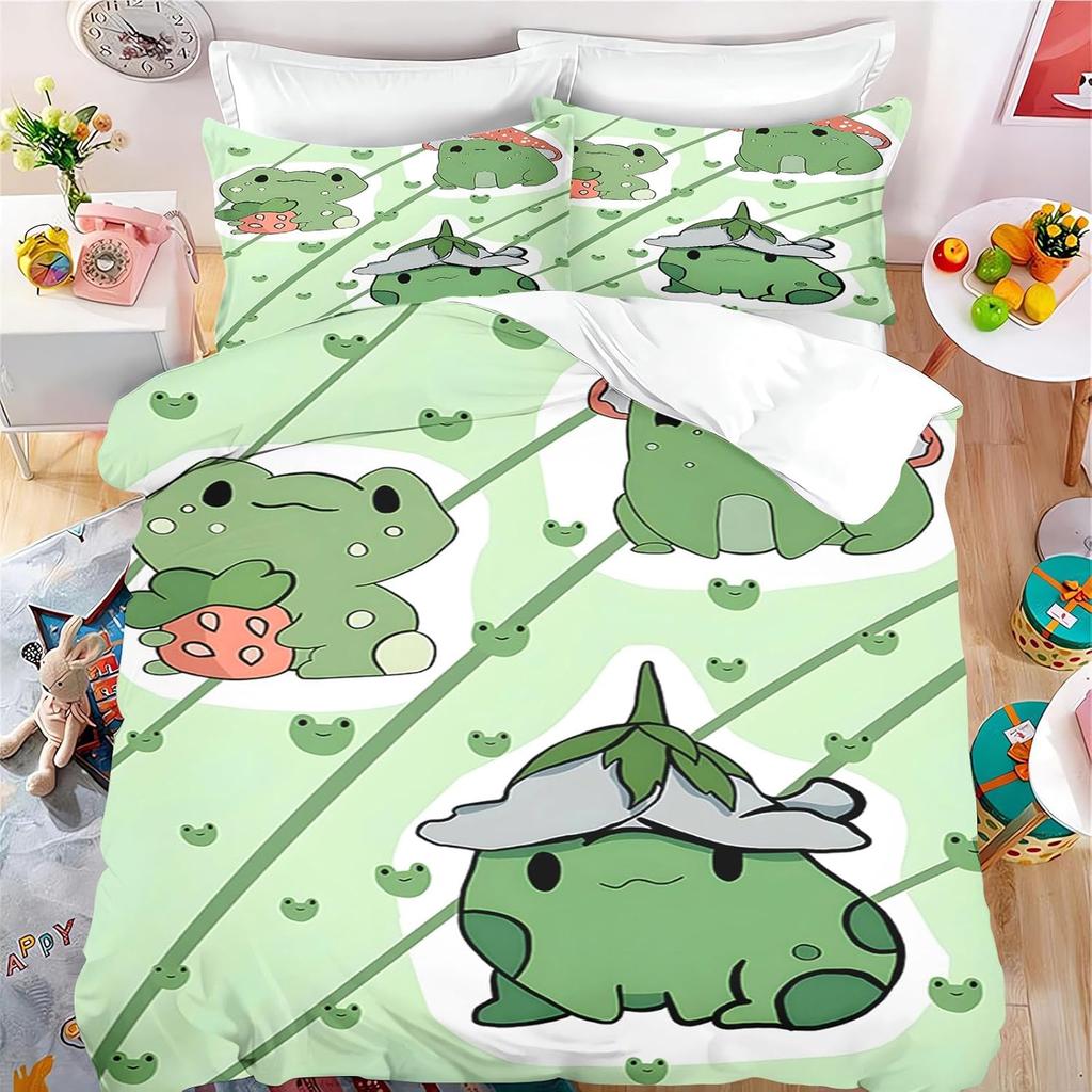 Frog Cute Beddings for Kids Boys Girls Teenage Single Duvet Cover, 3D Cartoon  Frog Quilt Cover and Pillowcase 50×75cm 2 pcs