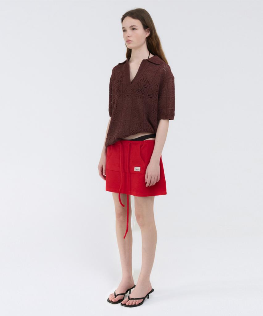 GBH APPAREL Crochet Knit Collar Top / Brown