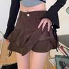 Women's Fall/Winter High-Waisted Double-Layer A-Line Puffy Corduroy Skirt—Versatile Solid-Color Skirt