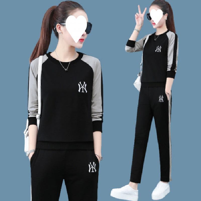 

Casual Suit for Women Long-sleeved Spring and Summer Plus Size Women s Two-piece Suit Slim Sports Suit for Women 4XL чорний