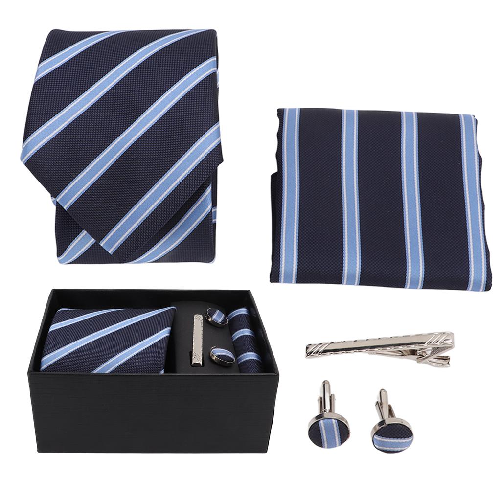 Mens Tie Set Handkerchief Cufflinks Tie Clip Durable Wear Resistant Delicate Texture Classic Stripe Design Men S Ties
