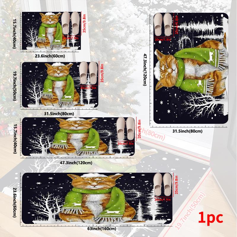 1 szt. Maty kuchenne przeciw zmęczeniu, Wodoodporna, antypoślizgowa, gruba, amortyzowana mata kuchenna z nadrukiem świątecznego kota, Wytrzymała, komfortowa mata do stania do kuchni