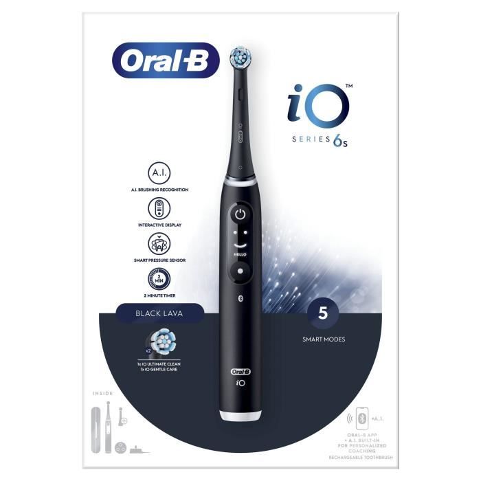 Brosse à Dents Électrique Oral-B iO 6 Noire - 3 Brossettes - 5 Modes de Brossage - Minuterie Intégrée